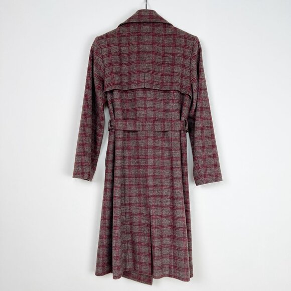 Anthropologie Plaid Wool Trench Jacket Pea Coat Preppy Fall Winter Quiet Luxury - Picture 7 of 9